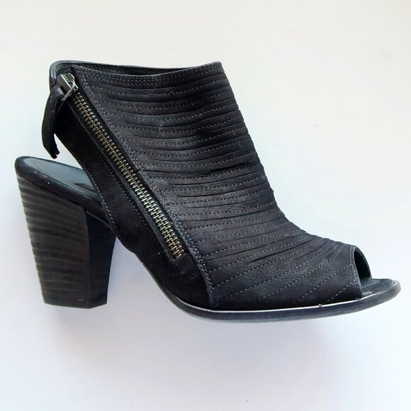 Paul Green Cayanne Black Nubuck Leather Peep Toe Block Heel Bootie Shoes 7.5 - Picture 9 of 16
